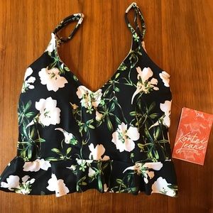 Kortni Jeane Small Scoop Back Black Floral Swim